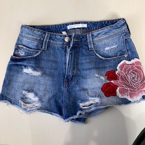 Zara denim embroidered shorts